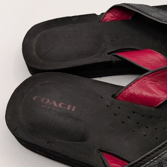 Coach 9B $95 Judy Black Leather Platform Thong Flip Flop Sandals Red Lining main image 14